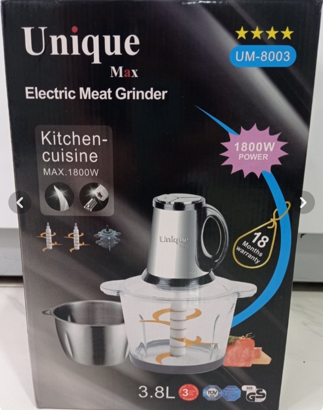 خردکن 2 کاسه استیل و شیشه ای 3.8لیتر یونیک مدل UM_8003
